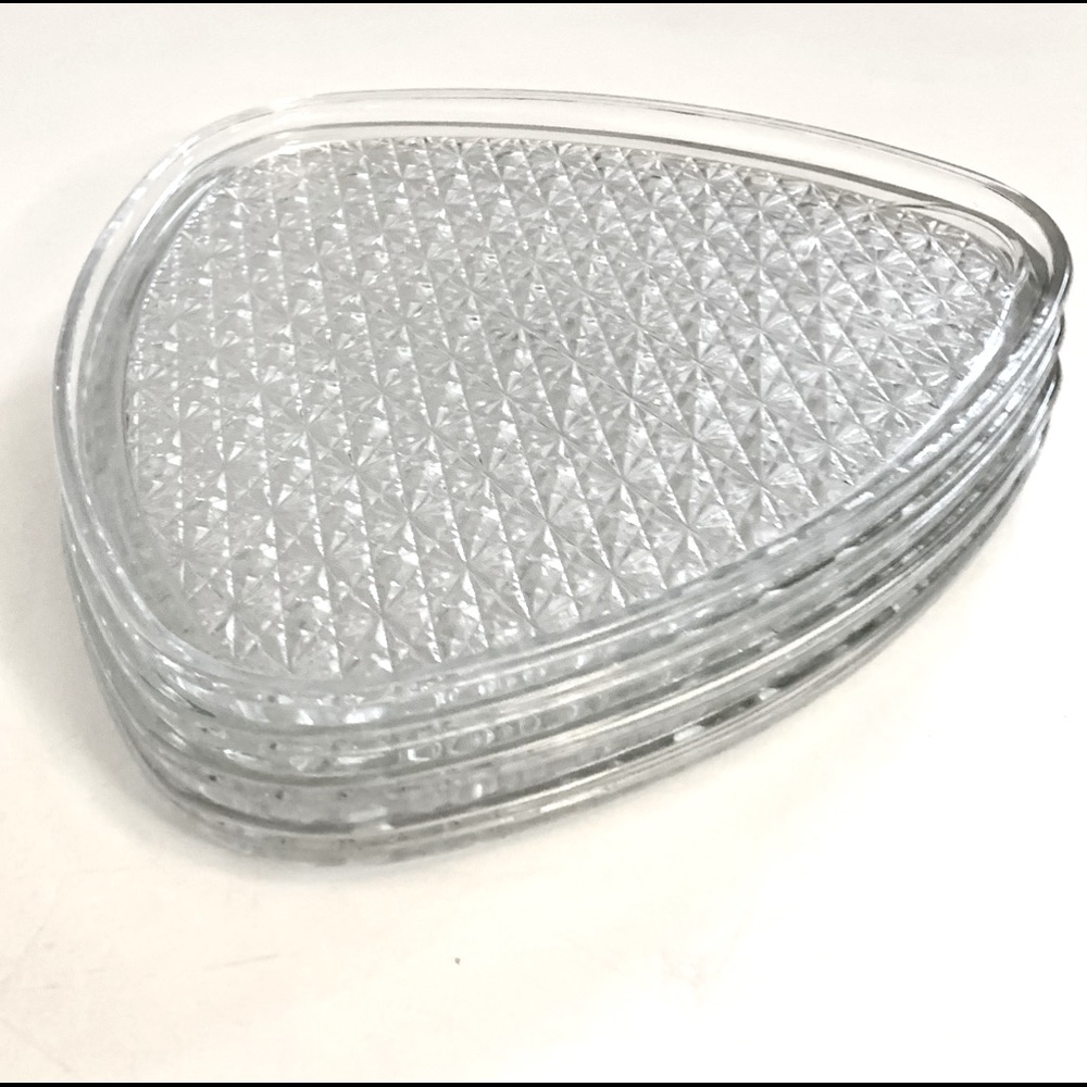 MCM Anchor Hocking Atomic Glass Daisy Button Triangular Snack Plate Set of 4